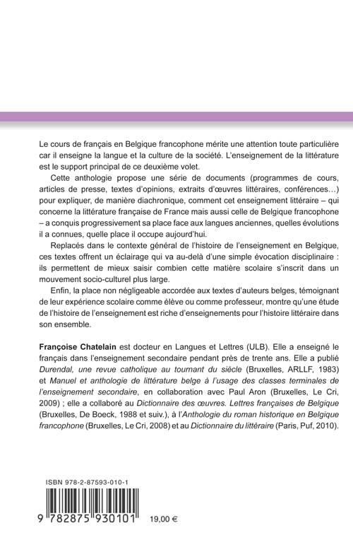 Enseigner la Littérature française - en Belgique francophone (1841-2009)