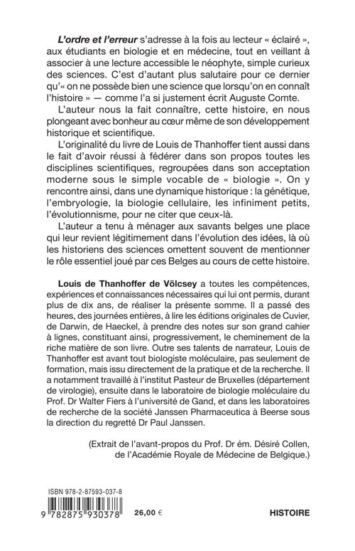 L'ordre et l'erreur - une histoire de l'évolution des idées et des concepts en biologie